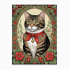 William Morris Style Christmas Cat (4) Canvas Print