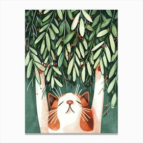 Cat With Holly Canvas Print