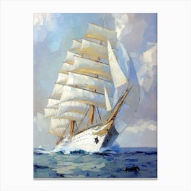 Sailing Ship On The Sea, The Whole Scene Is Composed Of Many Small Squares And Triangles Canvas Print