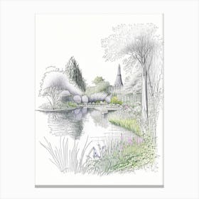 Claude Monet Foundation Gardens, France Vintage Pencil Drawing Canvas Print