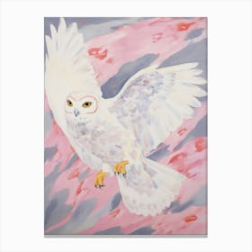 Pink Ethereal Bird Painting Snowy Owl 2 Canvas Print