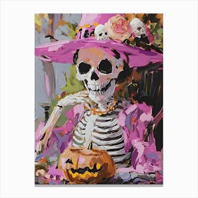 Skeleton In Pink Hat 1 Canvas Print