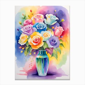 Watercolor Roses In A Vase 4 Canvas Print