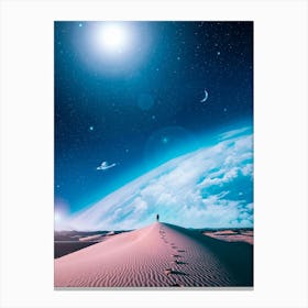 Silhouette Dune And Blue Space with moons Canvas Print
