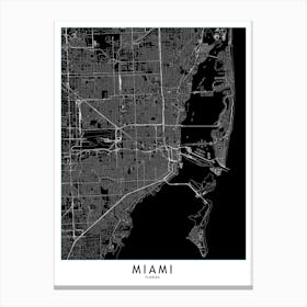 Miami Black And White Map Canvas Print