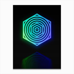 Neon Blue and Green Abstract Geometric Glyph on Black n.0001 Canvas Print