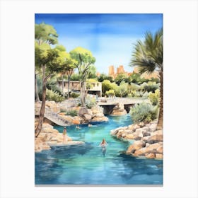 Swimming In Mallorca Spain Watercolour Canvas Print