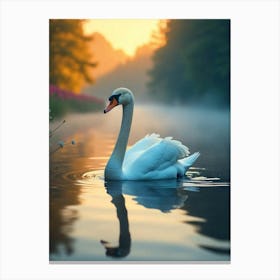 Swan In Water Canvas Print