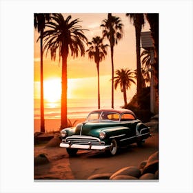 California Dreaming - Sunset Retro Car Canvas Print