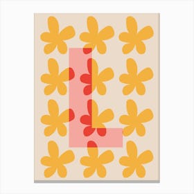 Alphabet Flower Letter L Print - Pink, Yellow, Red Canvas Print