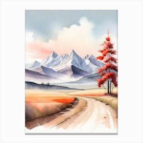 Tranquil Mountains In Minimalist Watercolor Vertical Composition 22 Canvas Print