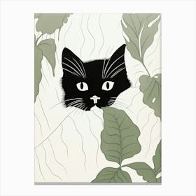 Monstera Cat Line Drawing Canvas Print