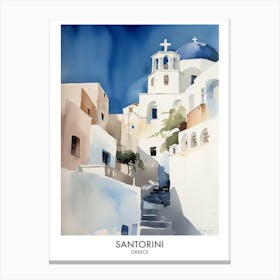 Santorini Greece Watercolour Travel Poster 3 Canvas Print