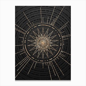 Geometric Glyph Symbol in Gold with Radial Array Lines on Dark Gray n.0141 Canvas Print