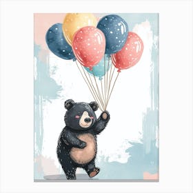 American Black Bear Holding Balloons Storybook Illustration 2 Canvas Print