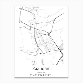 Zaandam,Netherlands Minimalist Map Canvas Print