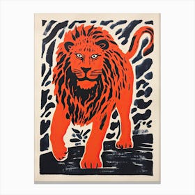 Lion, Woodblock Animal  Drawing 1 Canvas Print