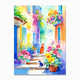 The Cat and the House Full of Flowers Canvas Print