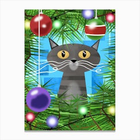 The Tabby and the Christmas Tree Canvas Print