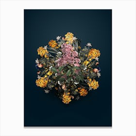 Vintage Chinese Lilac Flower Wreath on Teal Blue n.0634 Canvas Print