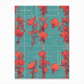 Flowers On A Blue Background Canvas Print