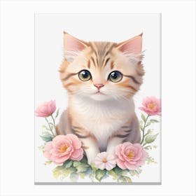 Beautiful Cat With Flowers Canvas Print