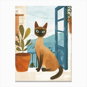 Burmese Cat Storybook Illustration 2 Canvas Print
