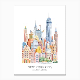 New York City United States Gouache Travel Illustration Canvas Print