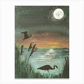 Crane by Moonlight Canvas Print