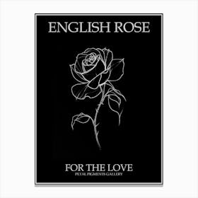 English Rose Black And White Line Drawing 38 Poster Inverted Canvas Print