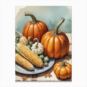 Holiday Illustration With Pumpkins, Corn, And Vegetables (8) Canvas Print