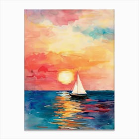Sunset Sailboat Watercolor Painting Canvas Print