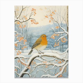Winter Bird Painting European Robin 1 Canvas Print