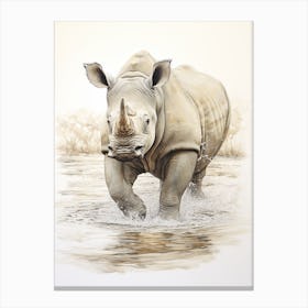 Rhino In The Landscape Illustration 1 Canvas Print