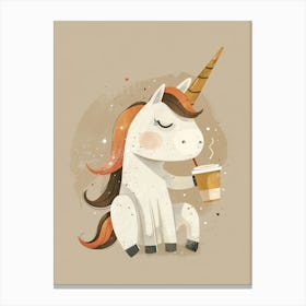Unicorn Drinking A Coffee Muted Pastels Canvas Print