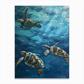 Sea Turtles Underwater Painting Style 6 Canvas Print