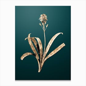Gold Botanical Spanish Bluebell on Dark Teal Canvas Print