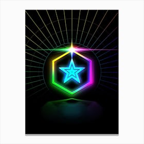 Neon Geometric Glyph in Candy Blue and Pink with Rainbow Sparkle on Black n.0244 Canvas Print