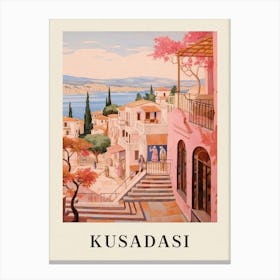 Kusadasi Turkey 3 Vintage Pink Travel Illustration Poster Canvas Print