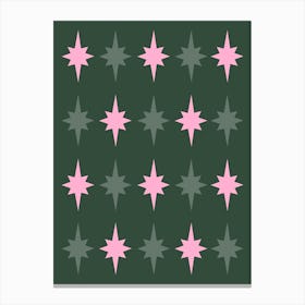 Pink and Green Stars Festive Christmas Canvas Print