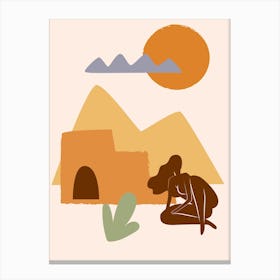 Egyptian Woman. Woman and Desert - boho travel pastel vector minimalist Canvas Print