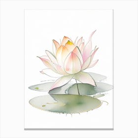 Blooming Lotus Flower In Pond Pencil Illustration 4 Canvas Print