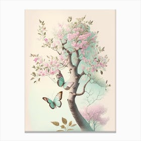 Butterfly In Tree Vintage Pastel 1 Canvas Print