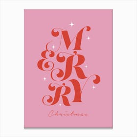 Merry Christmas Festive Season Red and Pink Wallart Typography Print Canvas Print