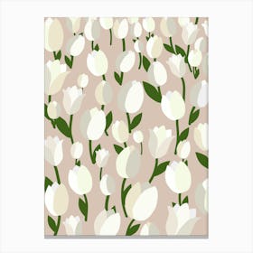 Tulip Field | 02 - Beige And White Canvas Print