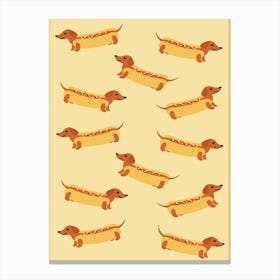 Hot Dogs On A Yellow Background Canvas Print
