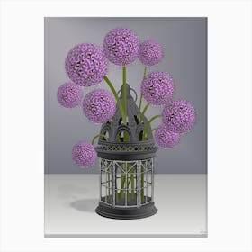 Purple Allium Flowers In An Antique Candle Lamp Canvas Print