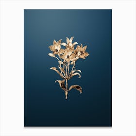 Gold Botanical Red Speckled Flowered Alstromeria on Dusk Blue n.1339 Canvas Print