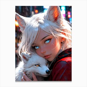 Anime Girl With A Fox 1 Canvas Print