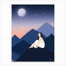Woman Looking Up At Moon, Tomorrow Needs You Canvas Print